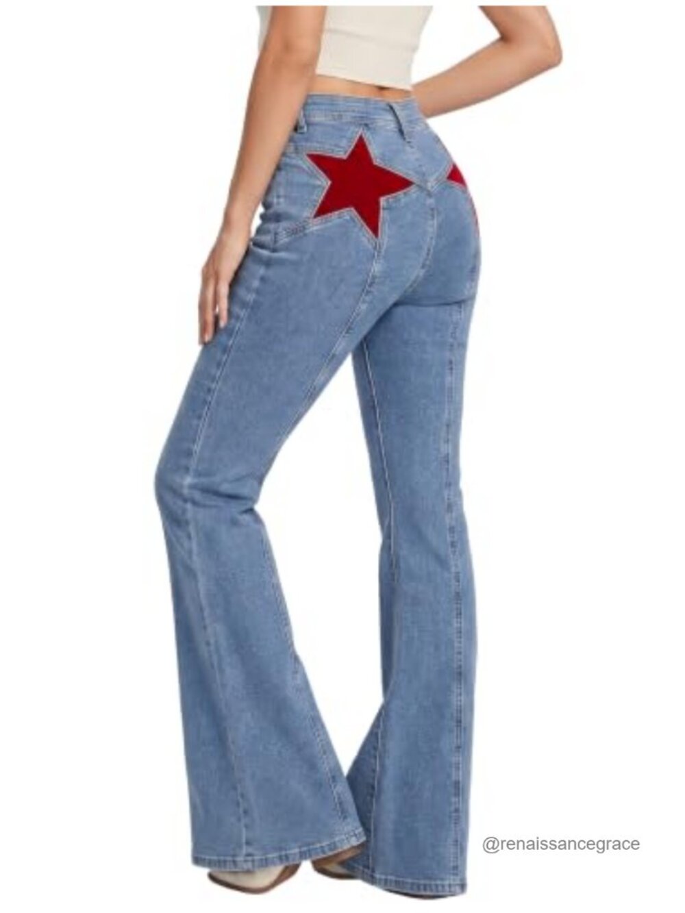 High Waisted Flare Jeans Star Patches Vintage Y2K Denim Pants